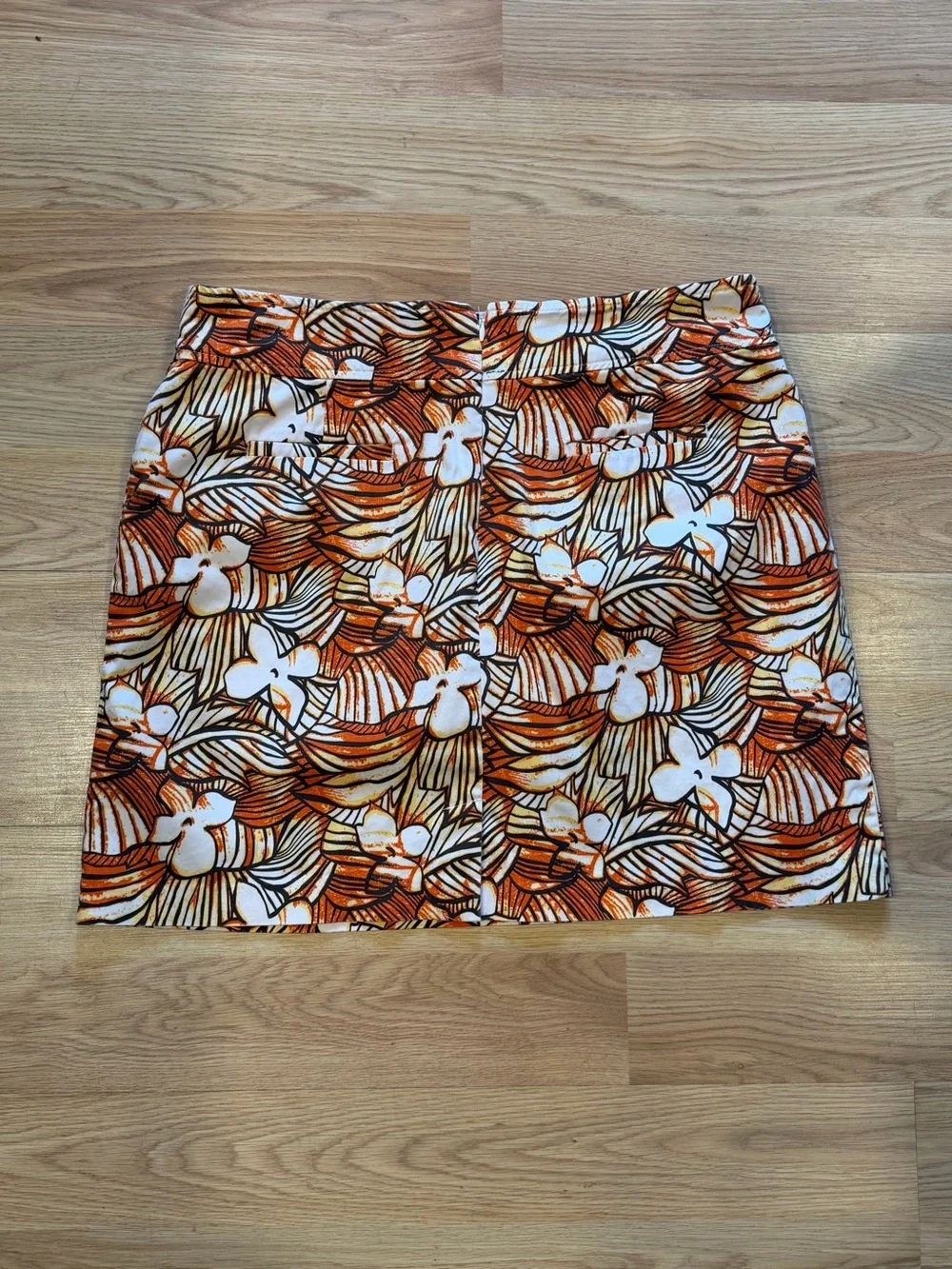 Tribal Orange, White & Brown Floral batik print skirt sz 12